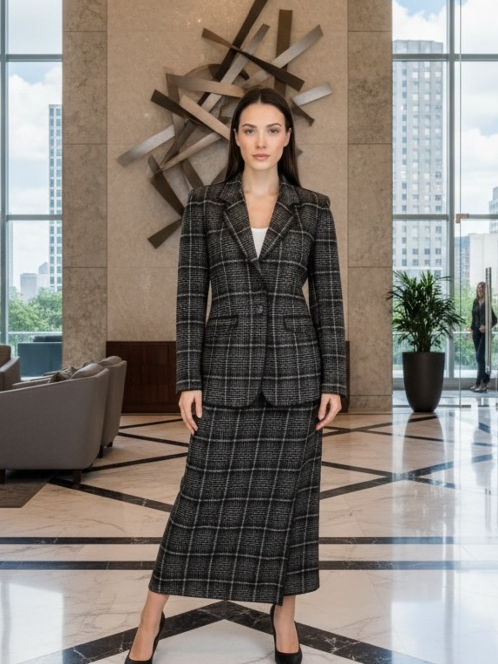 Harve Benard Vintage Wool Plaid Skirt Suit 6 Black Olive Glen Check NWT Office